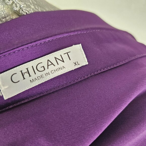 Chigant Purple Button Up Blouse Size XL - Picture 5 of 6